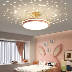 Crown LED Dimmable Ceiling Chandelier Star And Moon Lamp Pendant Children Boys Girls Bedroom Study Kid's Ceiling Lamp Room Decor