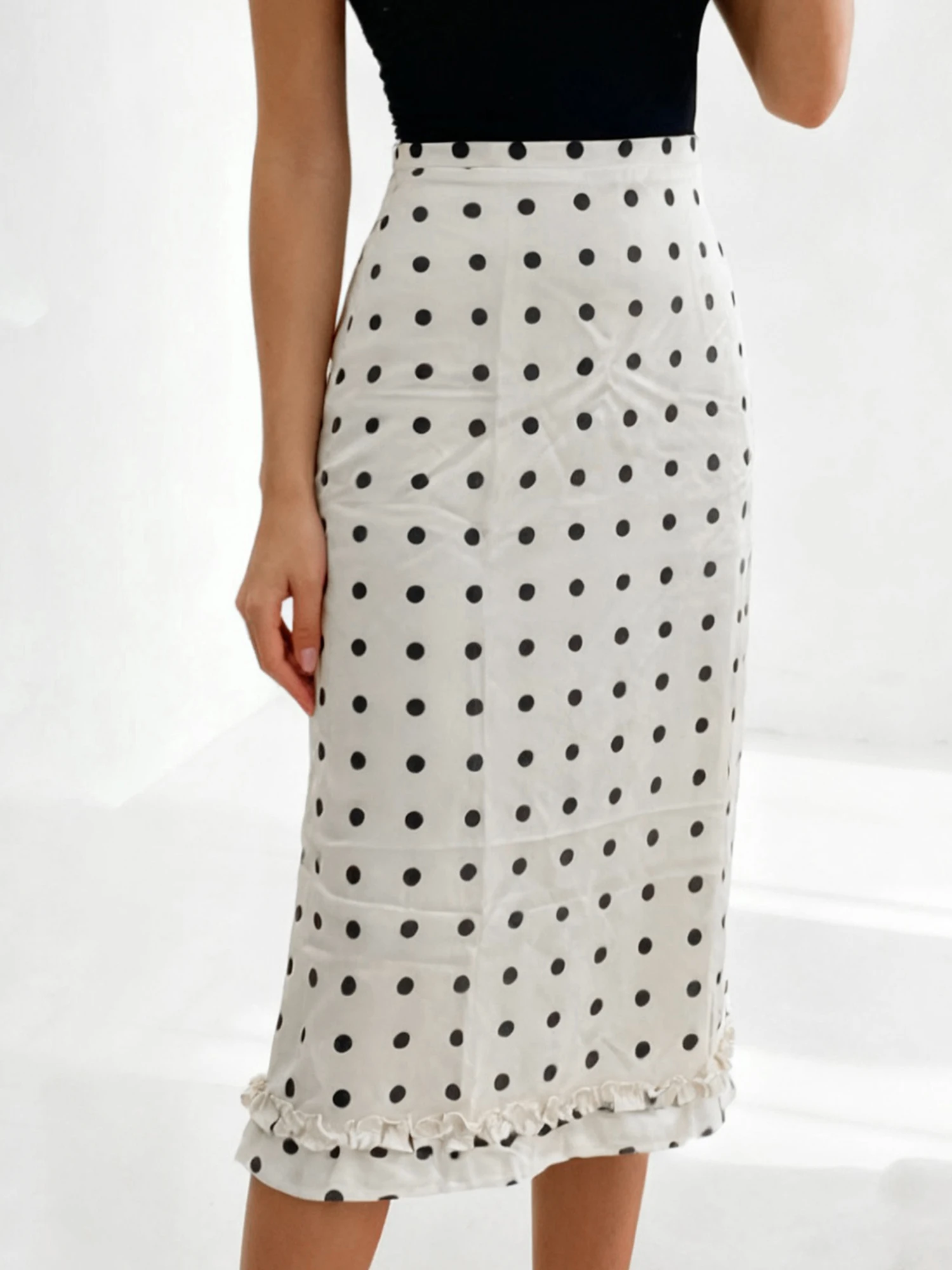 กระโปรงยาวถึงเข่าของผู้หญิง กระโปรงทรงเอเอ-ไลน์เอวสูงพิมพ์ลายดอกไม้หรูหราสำหรับงานออฟฟิศ ออกเดท และอื่นๆ