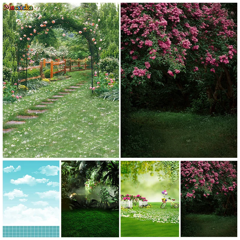 

Mocsicka Spring Photography Backdrops Lawn Floral Backgrounds Happy Birthday Party Portraits Family Potluck Cake Smash Photo