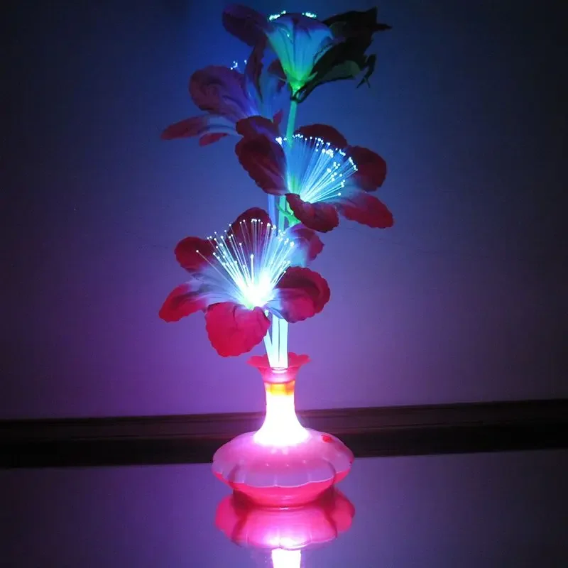 Fiber Optic Light Flower Vase Artificial Floral Arrangement LED Color Changing Fiber Optic Lamp Nightlight for Party Decoration