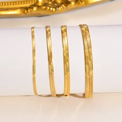 Herringbone Snake Chain Bracelet For Women ,18k Gold Plated Link Adjustable Stainless Steel Width 2/3/4mm