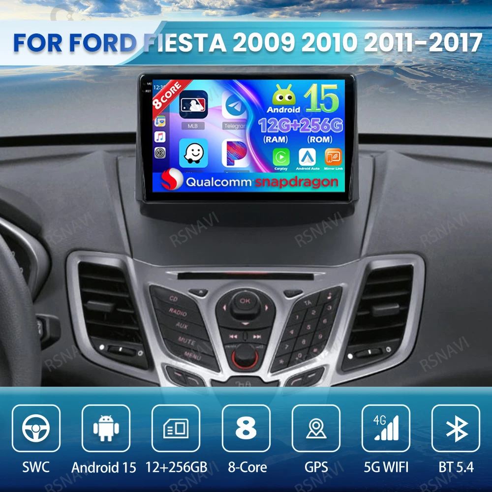 

Android 15 Car Radio For Ford Fiesta 2009 2010 2011-2017 5G WIFI Navigation QLED Stereo Wireless Carplay Auto DSP Head Unit GPS