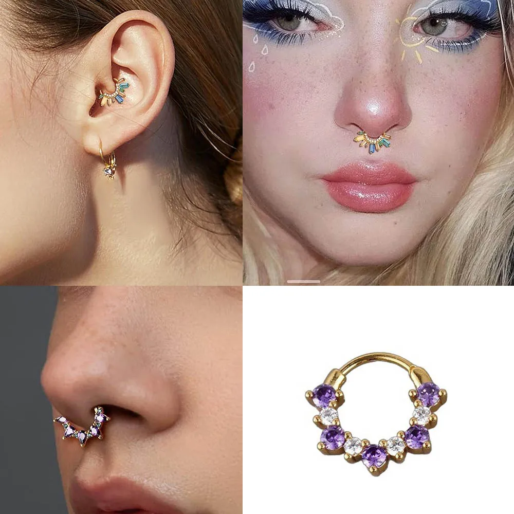 1 STÜCK 316L Edelstahl 16G Nasenring eingelegt mit farbigem Zirkon geschlossenem Ring Nasenring Körperpiercing Ohrring Schmuck 10 mm – Detail 11