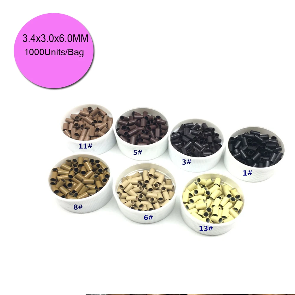 

Медные микрокольца 3.4 мм, 1000 шт., трубчатые бусины-кольца для наращивания волос, прямые медные микрокольца