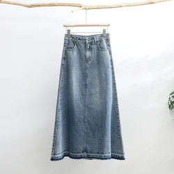 TIYIHAILEY Long Maxi A-line Skirt Women Spring Autumn Denim Jeans Vintage Denim XS-XL 2024 New Blue