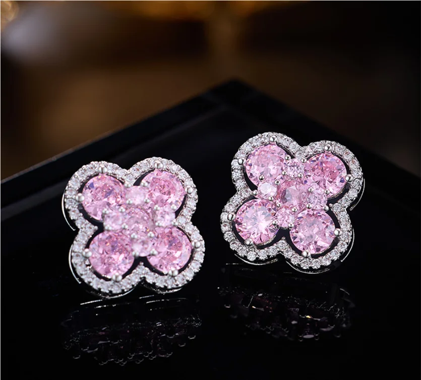 

Fashion Joker Zircon Flower Earrings for Women 925 Silver Simple Wholesale Jewelry Accessory LYX084