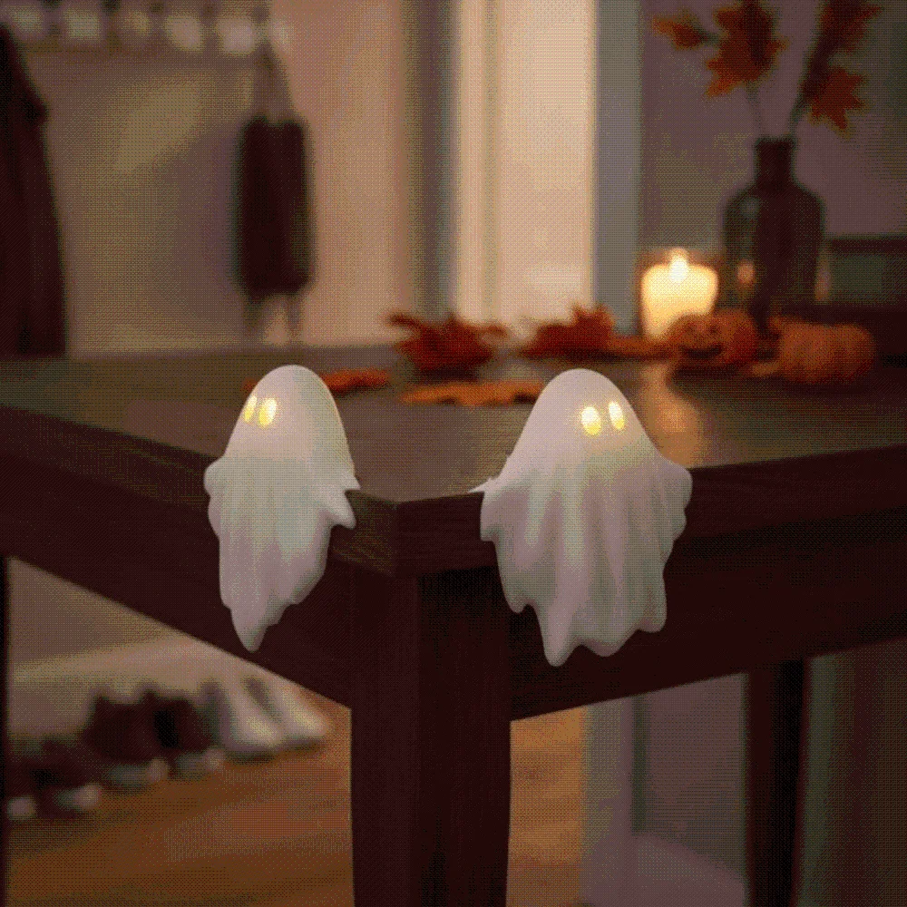 Warm White Ghost Table Decor Button Cell Battery Operated Matte Finish Halloween LED Light Compact Size Lightweight