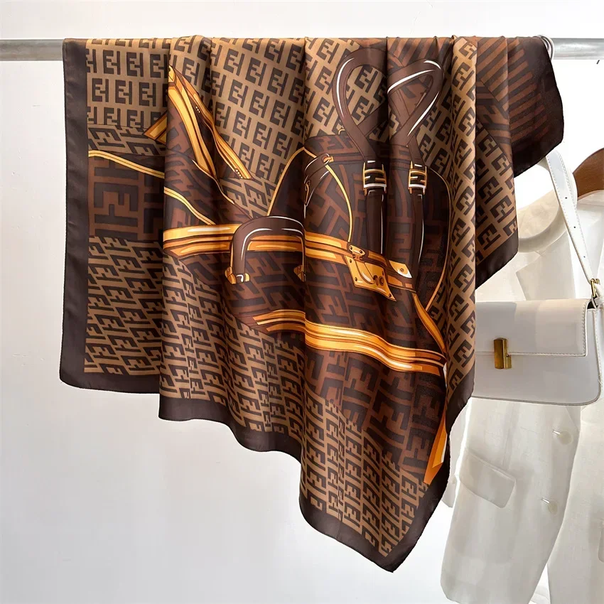 ผ้าเช็ดหน้า ผ้าไหมพันผม ผ้าพันคอไหมซาตินพิมพ์ลาย ขนาด 90*90 ซม. ผ้าพันคอไหมสี่เหลี่ยมผืนผ้าขนาดใหญ่ ผ้าคลุมไหล่สำหรับผู้หญิง แบรนด์หรู ดีไซเนอร์ ผ้าคลุมศีรษะแบบฮิญาบ