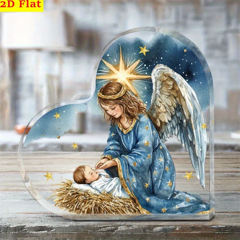 2D Jesus Birth Angel Baptism Acrylic Ornament, Religious Church Home Christmas Decor Gift