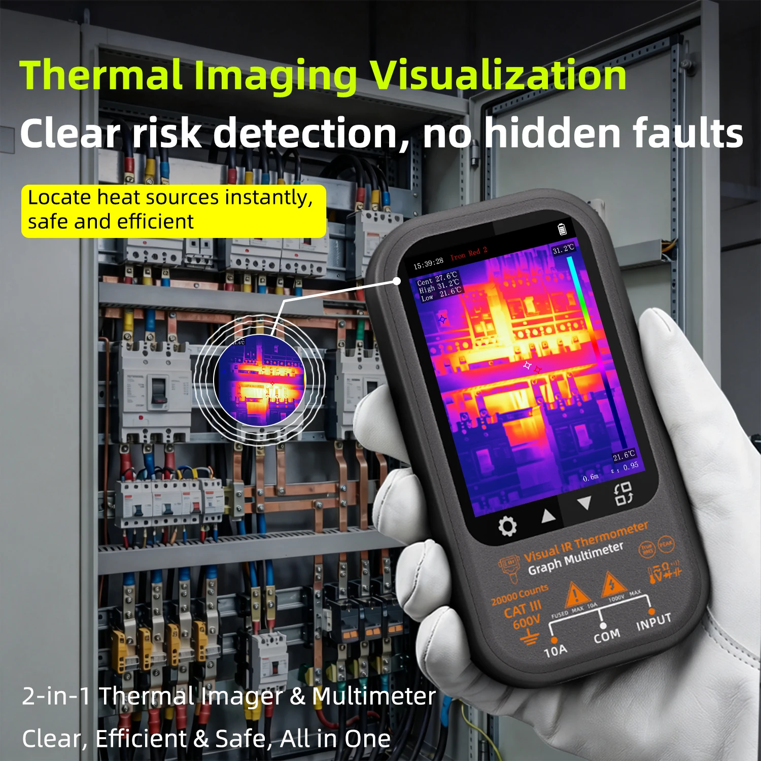 BSIDE SH8 2 in 1 Digital Thermal Multimeter Infrared Thermal Imager 20000 Count Touchscreen Thermometer with Stand & Macro Len