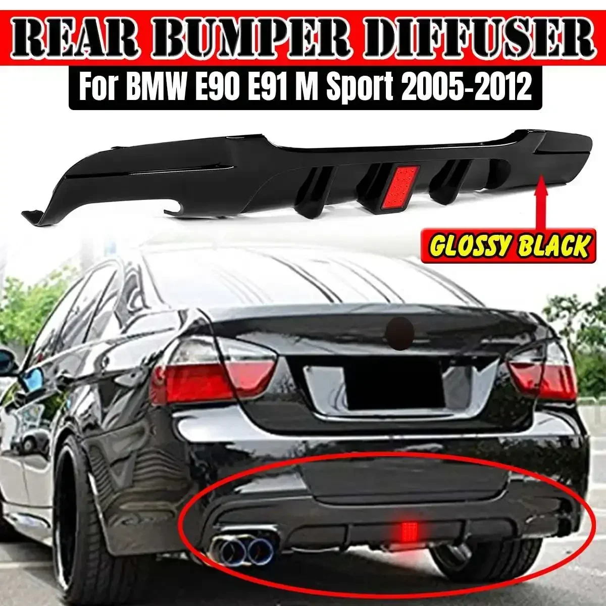 New Rear Lip Chin Spoiler Bumper Body Kits w/ Led Brake Light For BMW E90 E91 M Sport 2005-2012 Rear Bumper Splitter Diffuser
