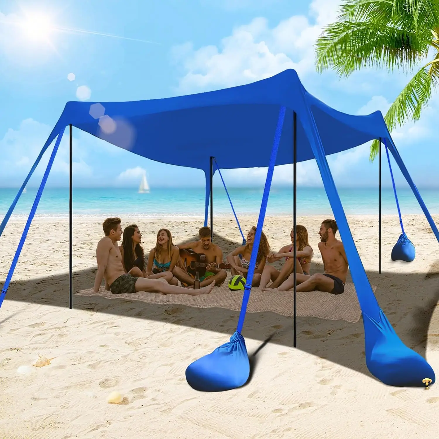 besuhot Beach Tent Sun Shelter 10x10FT Beach Shade Canopy with 8 Sandbags | UPF 50+ Protection Beach Shade Canopy, Outdoor Tent for Beach Camping Trips, Fishing, Backyard