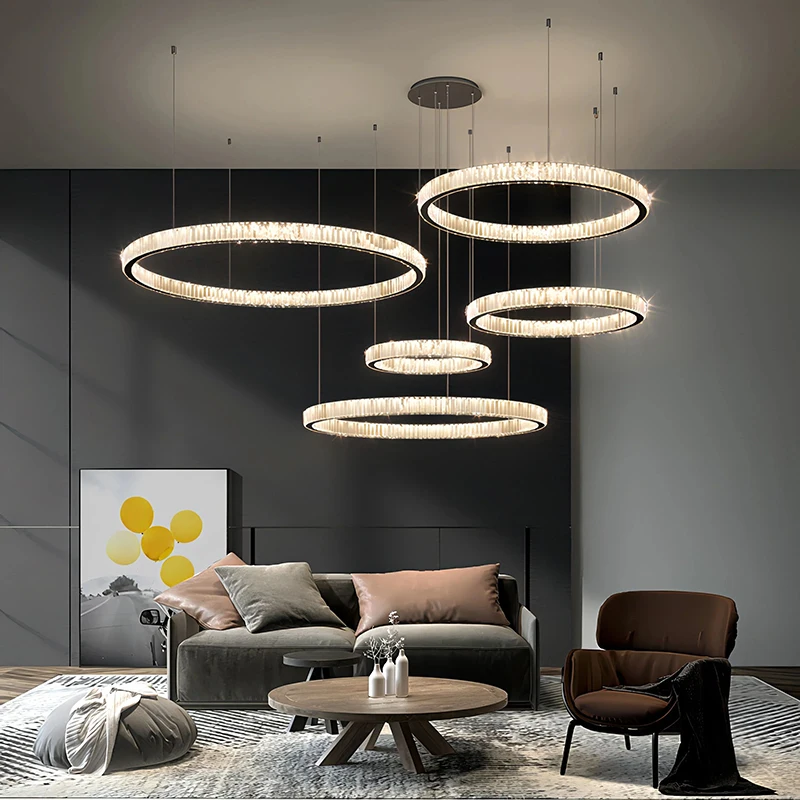 Modern Ring Led Crystal Ceiling Chandeliers Lighting Living Room Home Decor Luxury Pendant Lights Lustre Hanging Lamps Fixtures