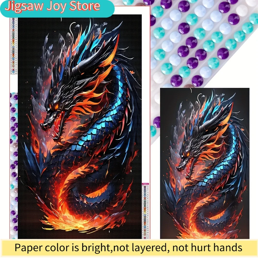 

Набор для алмазной вышивки 5D DIY — тема «Аниме», круглые акриловые стразы, мозаичный набор «Темный огненный дракон» для взрослых, раскраска по номерам