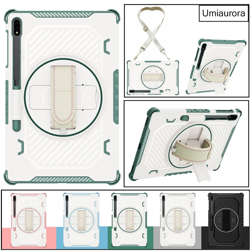 

For Samsung Tab S7 S8 S9 FE+ Plus S10 Lite 10.9 SM-X400 SM-X820 X610 X520 Shockproof PC Tablet Funda Hand Strap Stand Armor Case