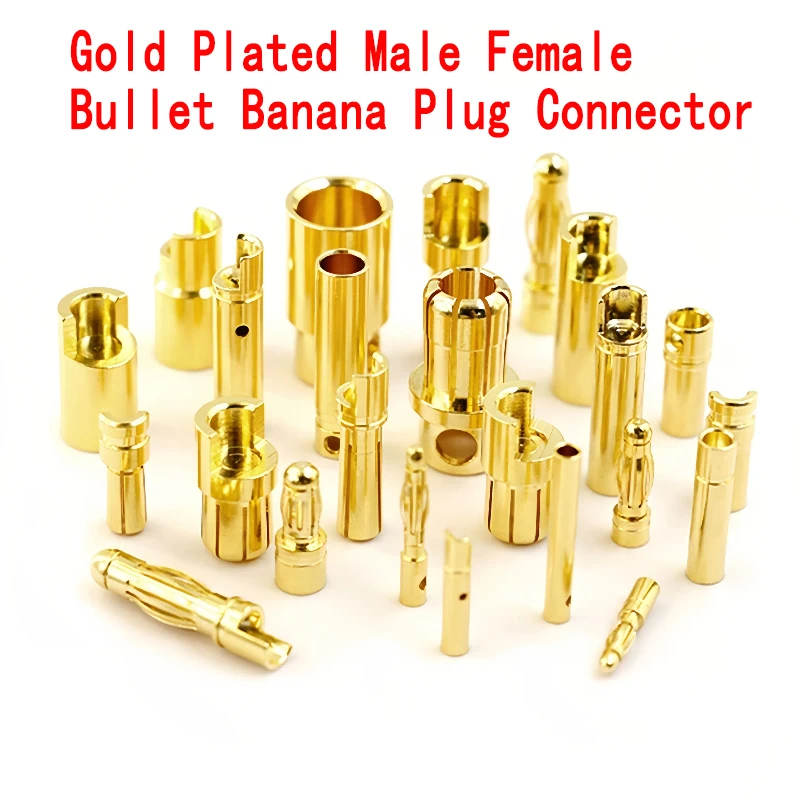 2.0mm 3.0mm 3.5mm 4.0mm 5.5mm 6.0mm Multiple Size Gold Bullet Banana Connectors for RC Battery, ESC and Motor Connections