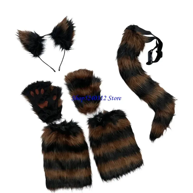 634C อุปกรณ์เสริมขนสัตว์เทียมพร้อมที่คาดผมเครื่องอุ่นขาหางอุปกรณ์เครื่องแต่งกายเหมาะสำหรับผู้หญิงและเด็กผู้หญิง