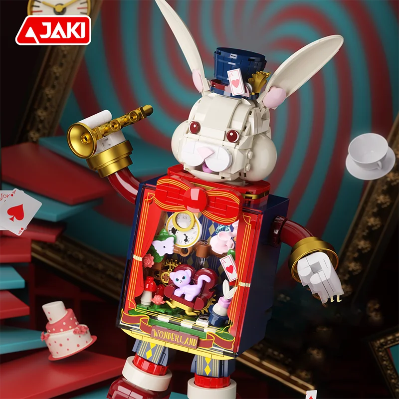 Halloweenowe klocki konstrukcyjne, model mechaniczny JAKI do składania, pozytywka Mr. Rabbit do składania, zabawki dla dzieci na prezent.