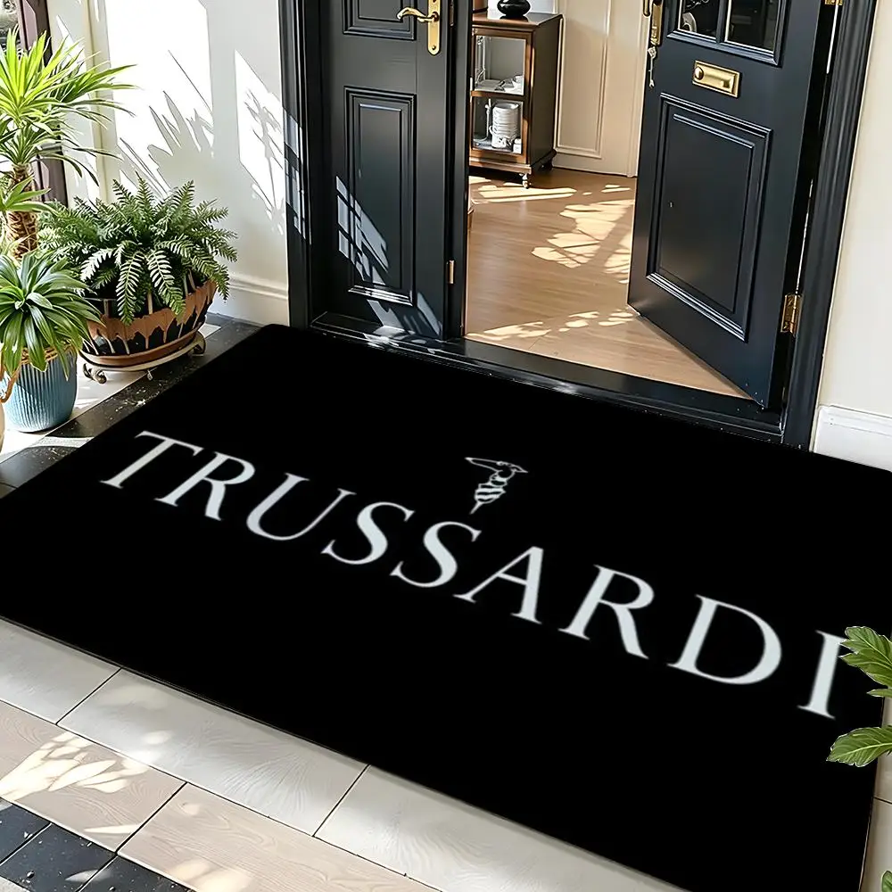 Tapete de Chão T-Trussardi de Moda, Tapete de Entrada de Flanela Macia, Antiderrapante e Absorvente para Banheiro e Quarto