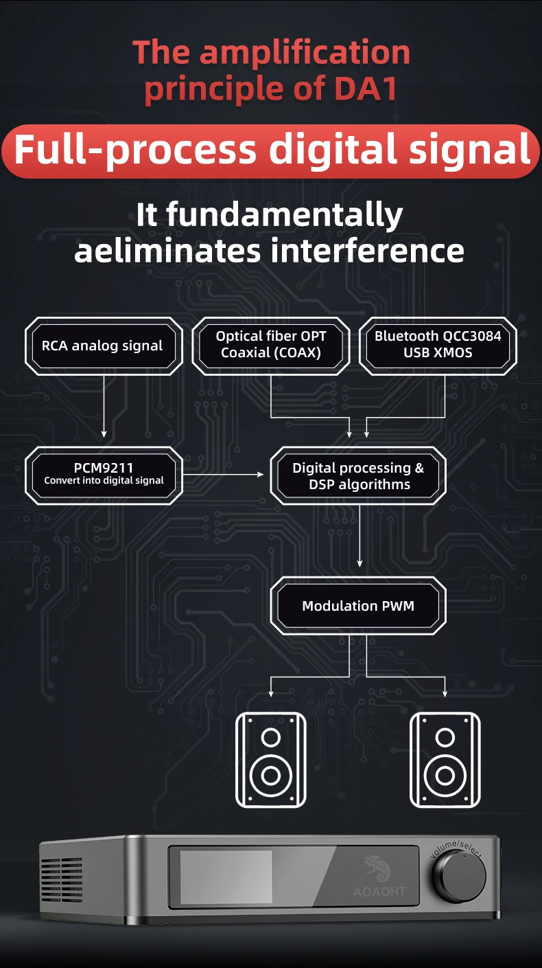 Аналоговый чистый цифровой усилитель мощности HIFI AOAOHT DA1, может напрямую принимает цифровые сигналы без декодера.