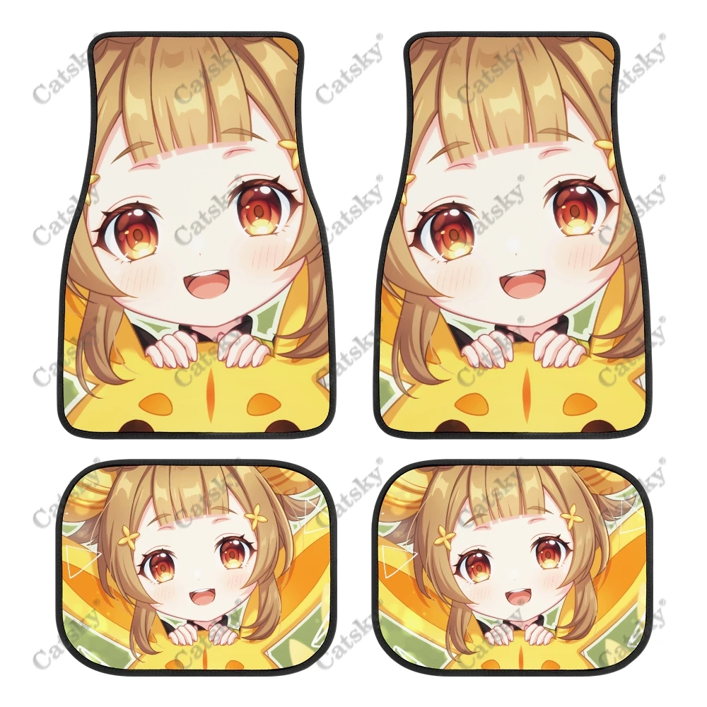 Chibi Genshin Impact Car Floor Mat Vintage Carpet Anti-Slip Rubber Mat Pack of 4 Auto Accessiores for Car SUV Van