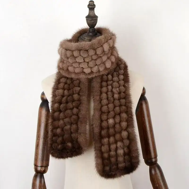 

New Real Mink Fur Scarf Balls Genuine Mink Fur Balls Scarf Winter Women Neck Warmer Luxury Fashion Scarf High Quality