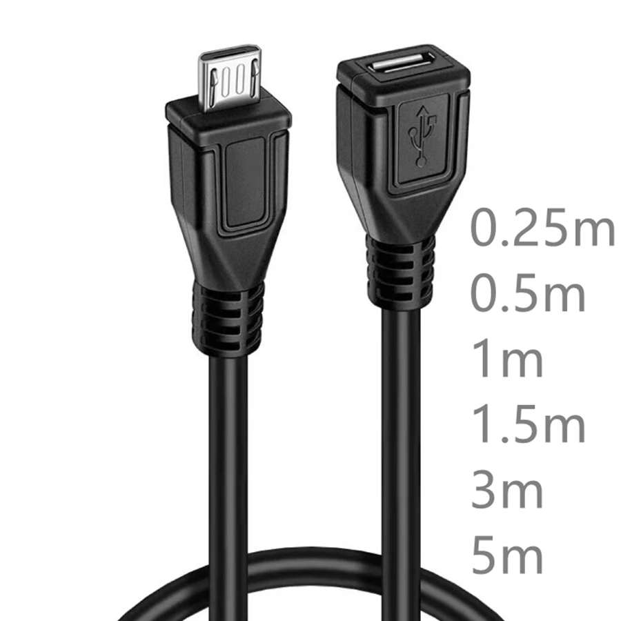 Micro USB 2.0 Type B Male to Female Extension Cable OTG Wire Extender 10cm/30cm/1m/3m/5m Charging Data Transfer Cord