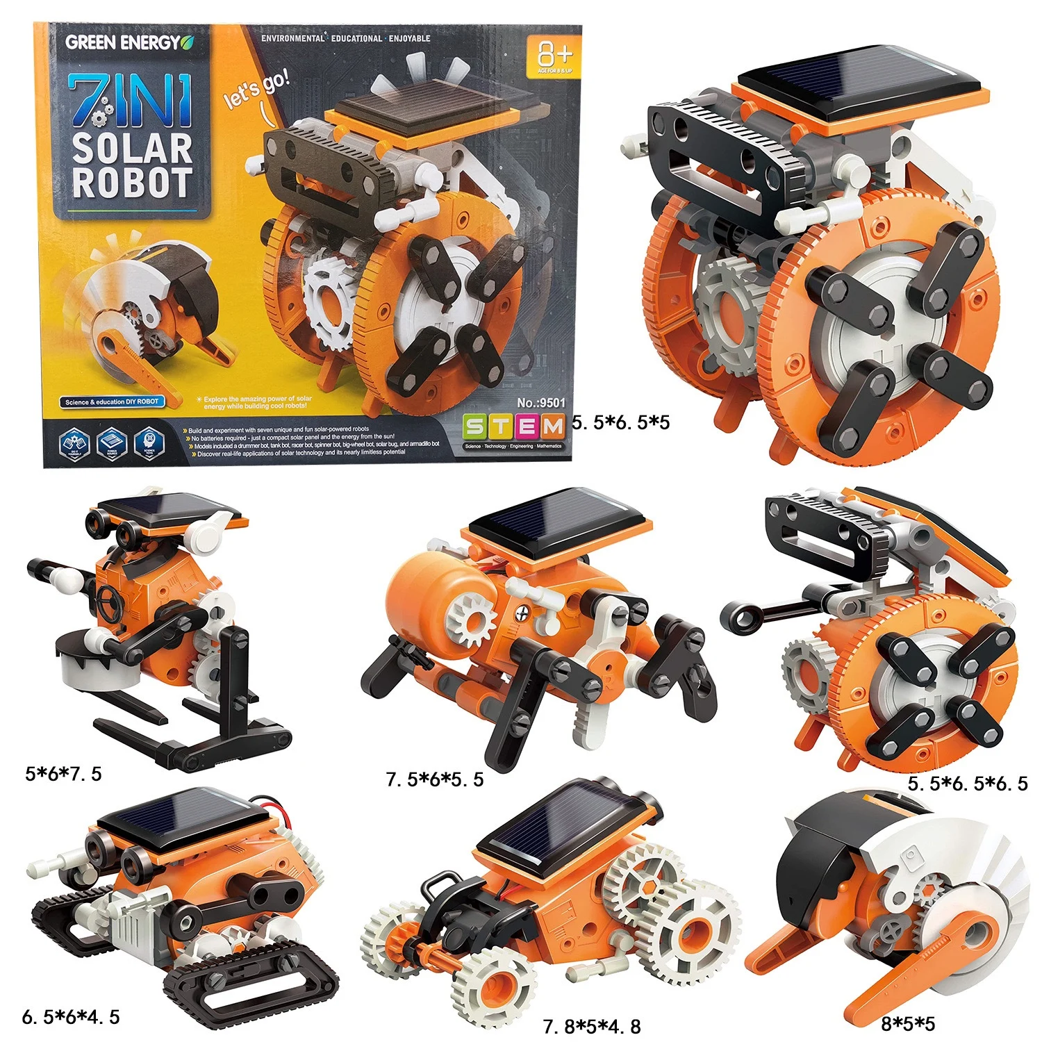 

Robot Kit 7 in 1 Educational DIY Assembly Creation Toy Science Solar Powered STEM Building Sets for Children Gift YK23