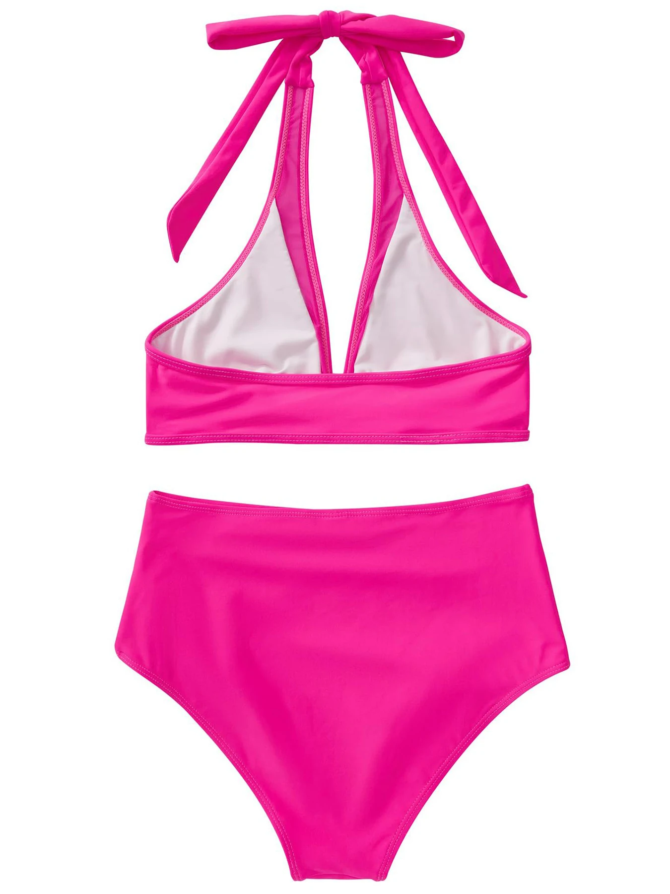 Conjunto de Bikini de cintura alta para mujer, bañador Sexy de retazos de malla, traje de baño de realce con cuello Halter, ropa de playa XL, novedad de 2024