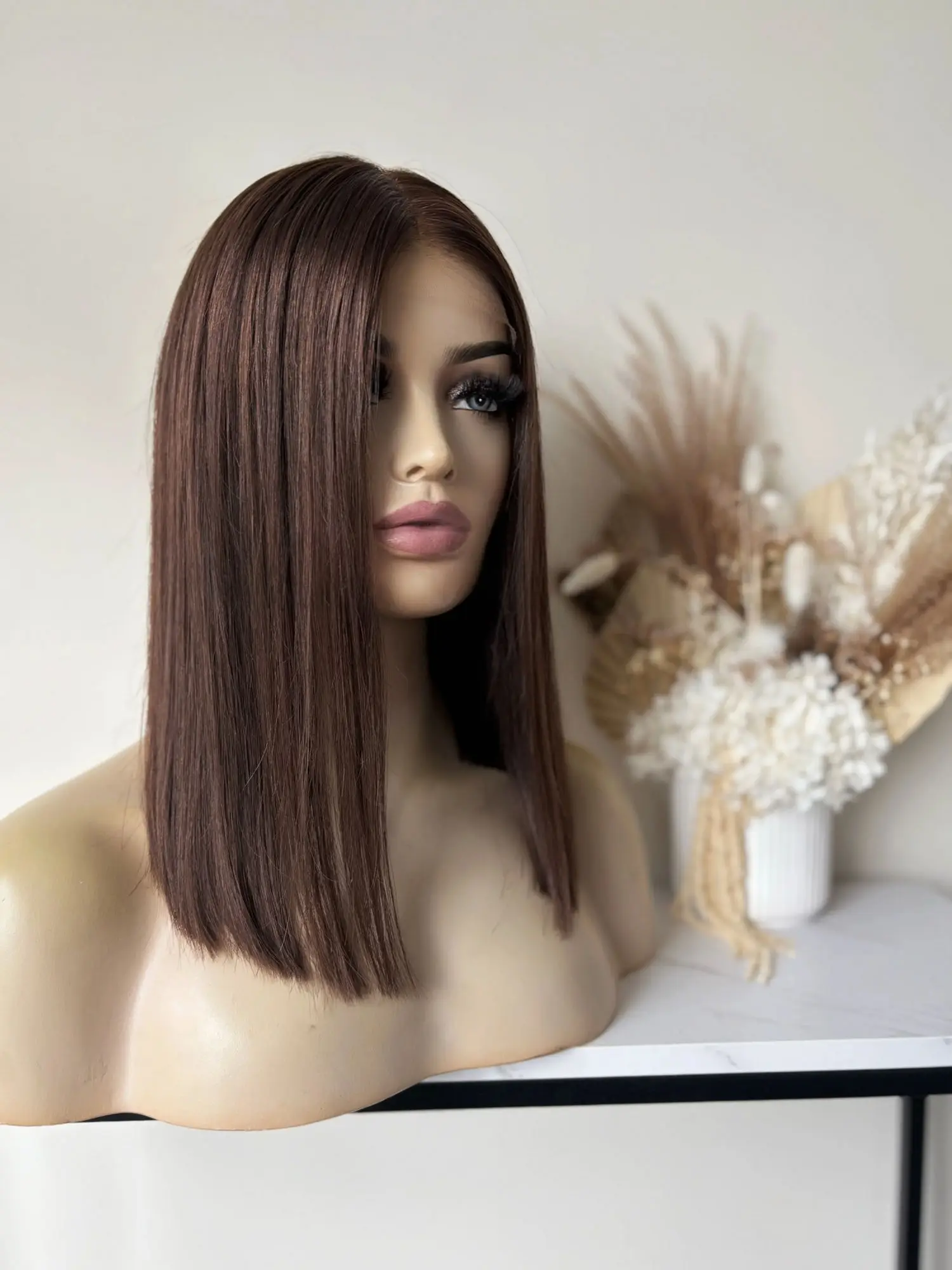 Ombre Chocolate Brown 13*4 HD Transparent Lace Wigs Bob Natural Straight Soft Glueless Wigs For Women Daily Use Costume Woman
