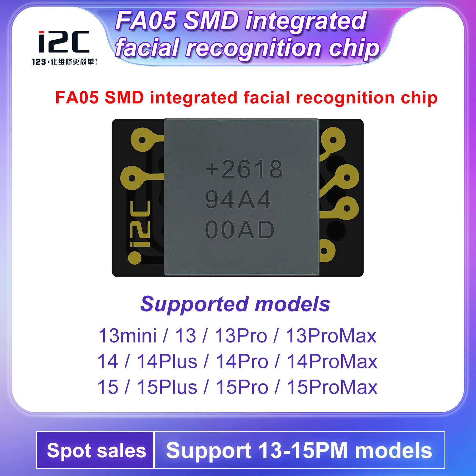 I2C FA05 SMD Integrated Facial Chip for iPhone X-15 Pro Max Repair Lattice IC Chip Support MC14 i6 i6S V8i Dot Matrix Read Write