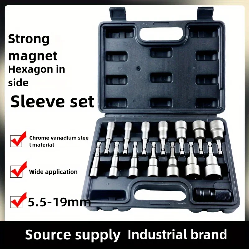 

15pcs Deep Socket Set with 80mm Extension, Vanadium Steel, Includes 5.5mm Drive & Hex Screwdriver Bits Work tools Y