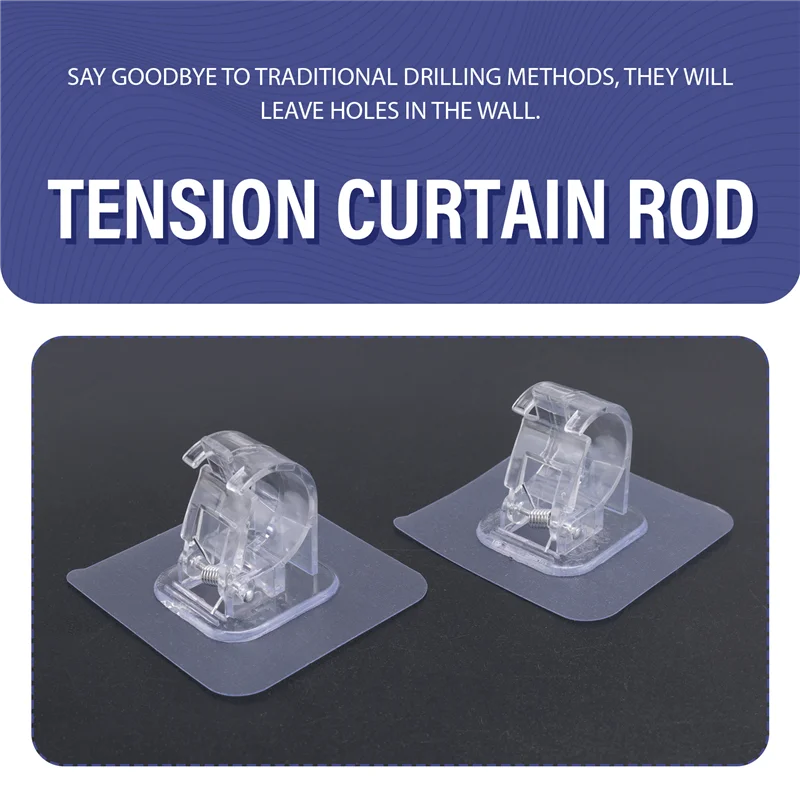 No Drill Curtain Rod Brackets Set 2-Piece Adjustable Adhesive Curtain Rod Holders Set Kit