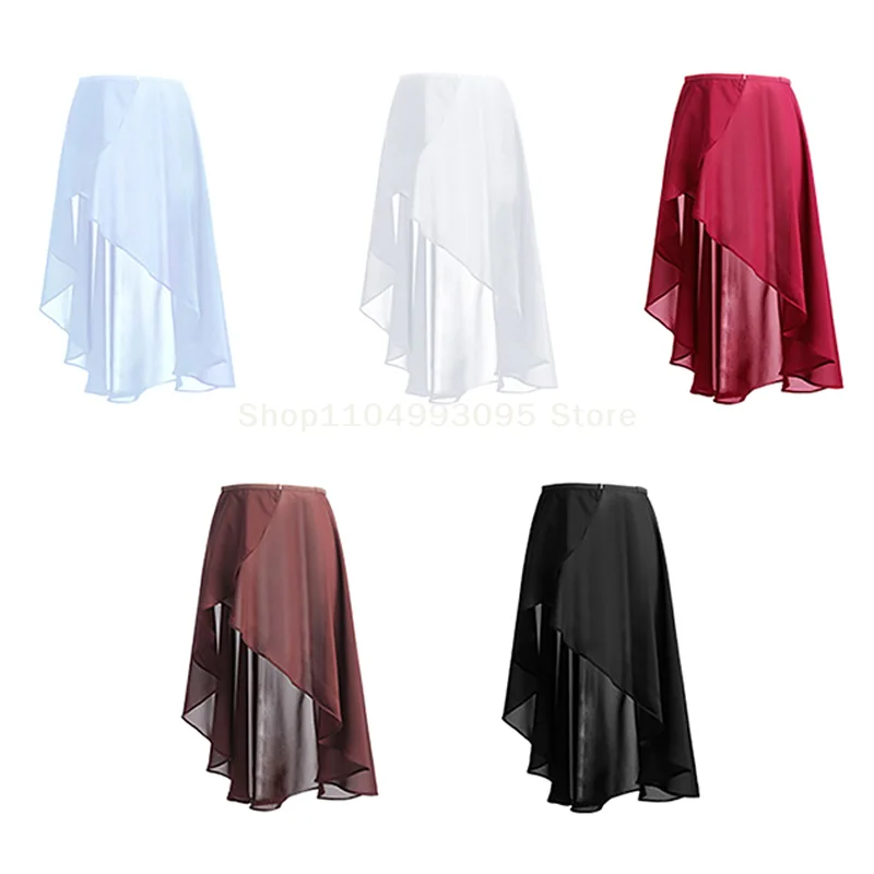 

Женская балетная юбка с запахом, шифоновая балетная юбка, прозрачная танцевальная юбка для взрослых, юбка с регулируемой пряжкой на талии, асимметричная танцевальная одежда для подростков