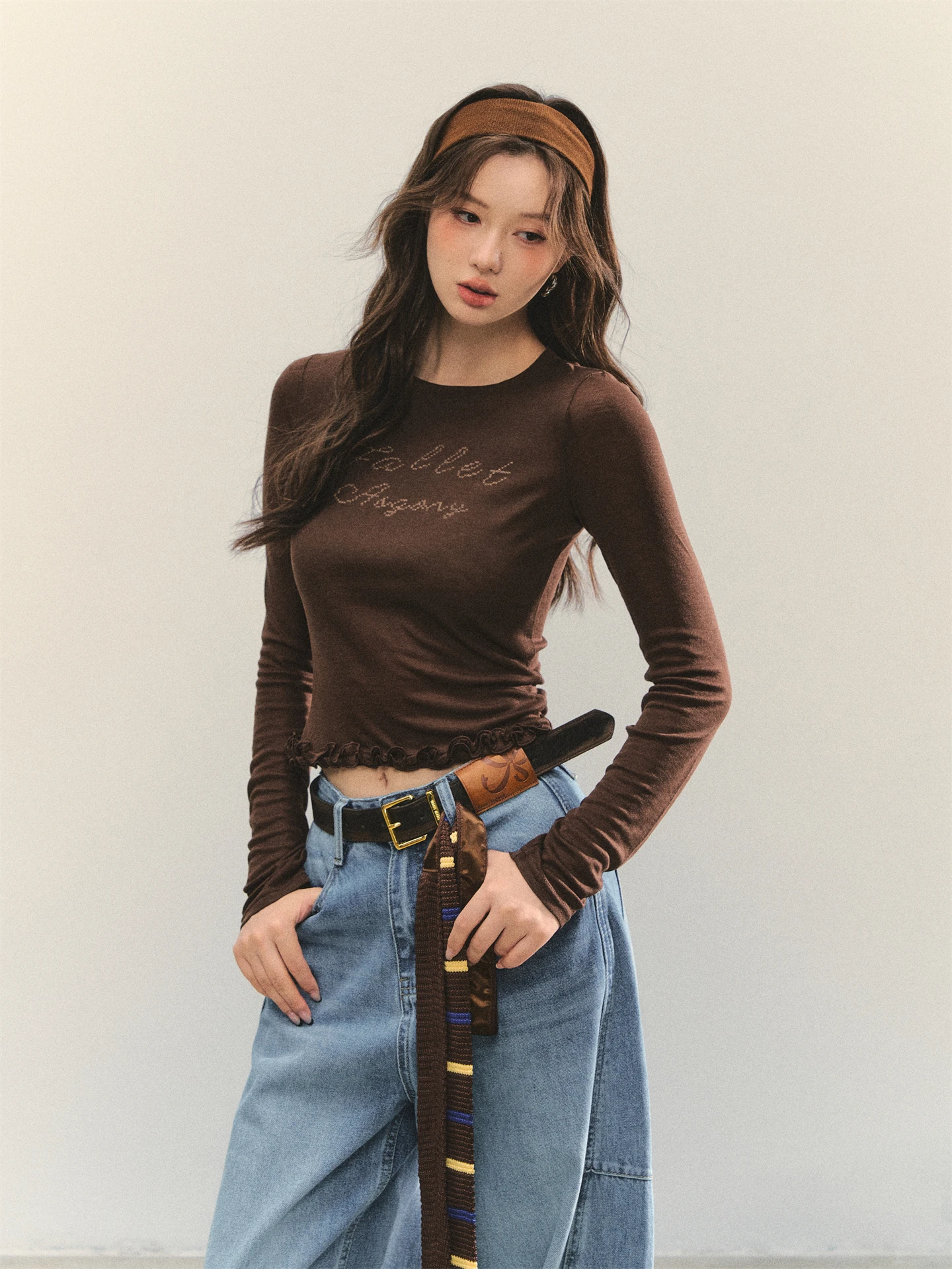 

AsGony Slim Fit round Ne Printed T-irt Cross Stitch Patchwork ort Top High Waist Breathable Casual Sle for Young Women