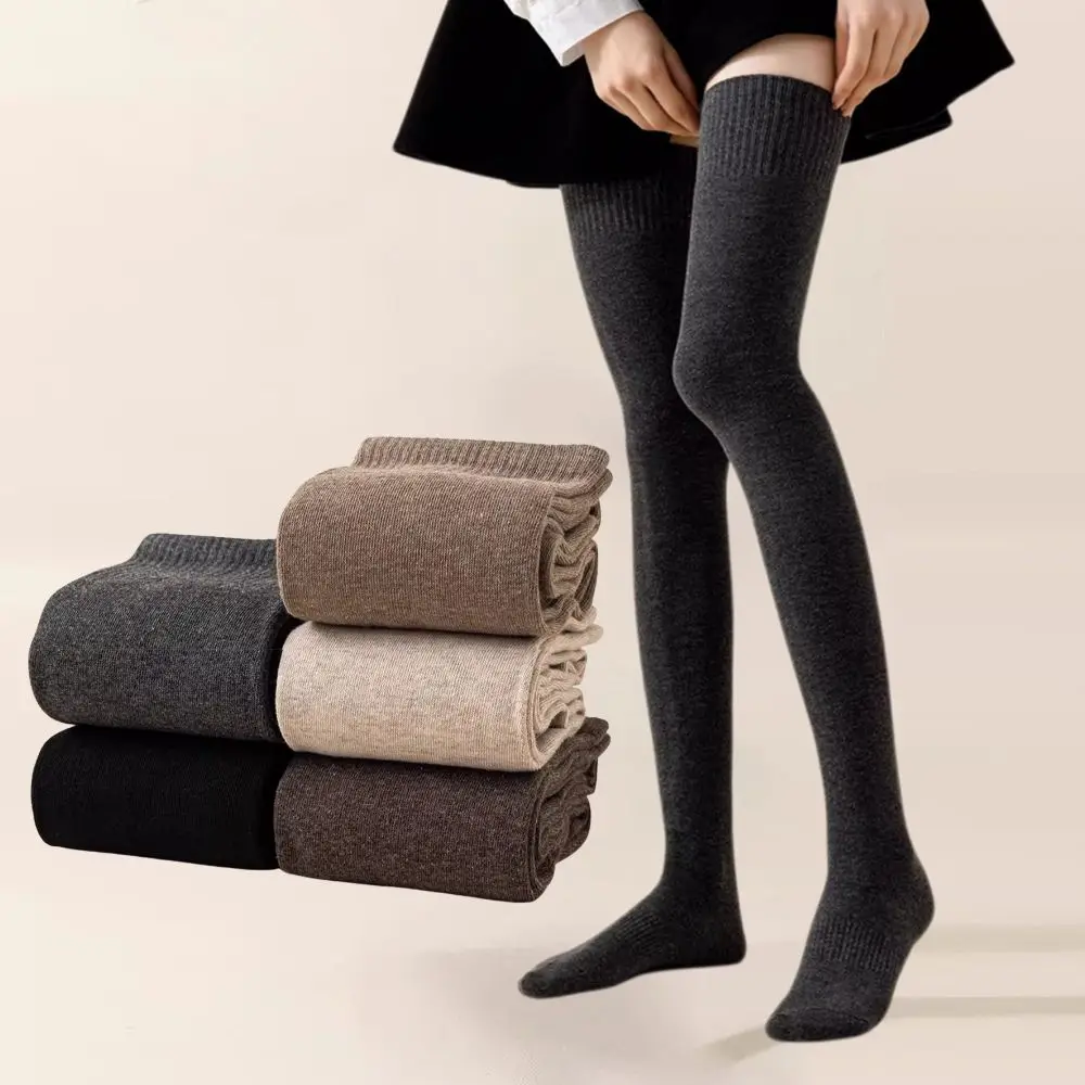 

1 пара женских мягких шерстяных длинных носков, осенне-зимние толстые вязаные чулки до бедра, узкие теплые носки до колена, чулочно-носочные изделия для девочек