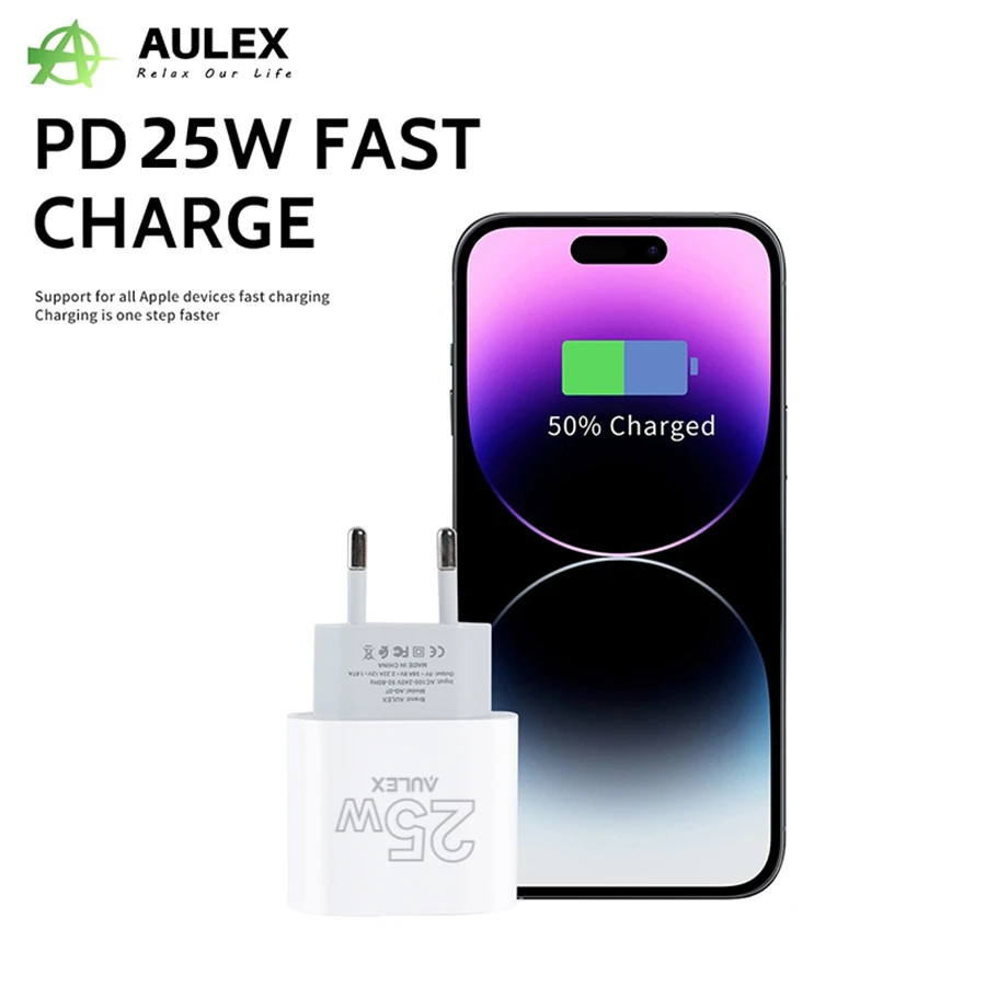 محول شاحن سريع USB C بقدرة 25 وات متوافق مع آيفون 15 14 13 12 11 برو ماكس، آي باد، سامسونج PD محول شحن سريع من النوع C