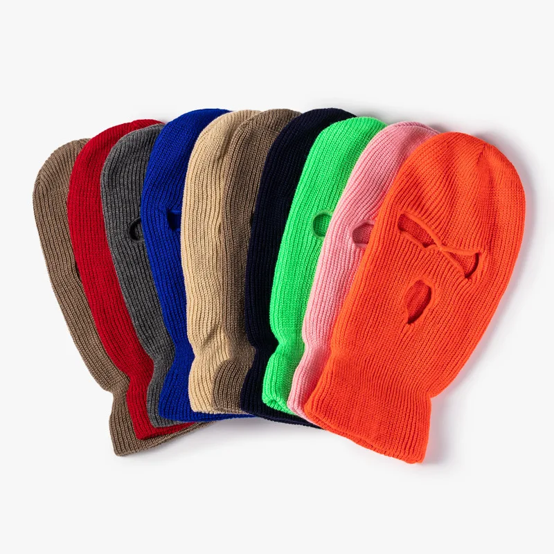 Balaclava Hat ski mask 3-Hole Knitted Full Face Cover Riding a mask Winter hat Keep warm Pure color Set head cap