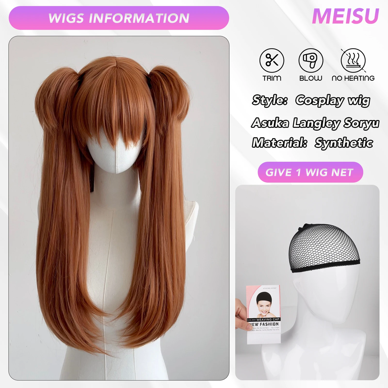 ميسو 16 بوصة شعر مستعار Asuka Langley Soryu مصنوع من الألياف الاصطناعية بطبقات مقاوم للحرارة وطبيعي ناعم للحفلات التنكرية للنساء #2