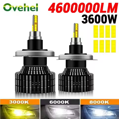 OVEHEL H7 LED 360 H4 H1 H3 8 Side 4600000LM 3600W HB3 HB4 9012 Led H8 H9 H11 9005 9006 Car Headlight Bulbs Auto Fog Lamps 6000K
