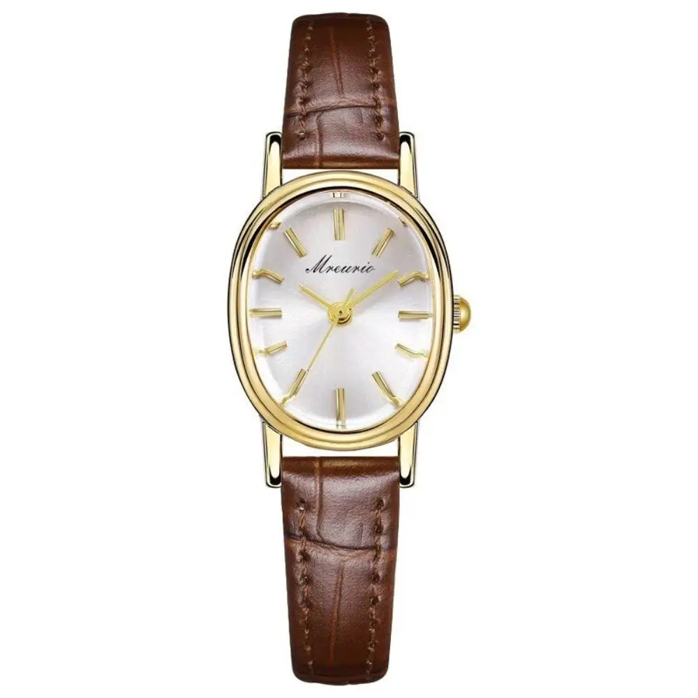 Luxury Alloy Oval Quartz Wristwatch Faux Leather Quartz Movement Egg Shape Ladies Watch Oval Luxury Women Watch Gift