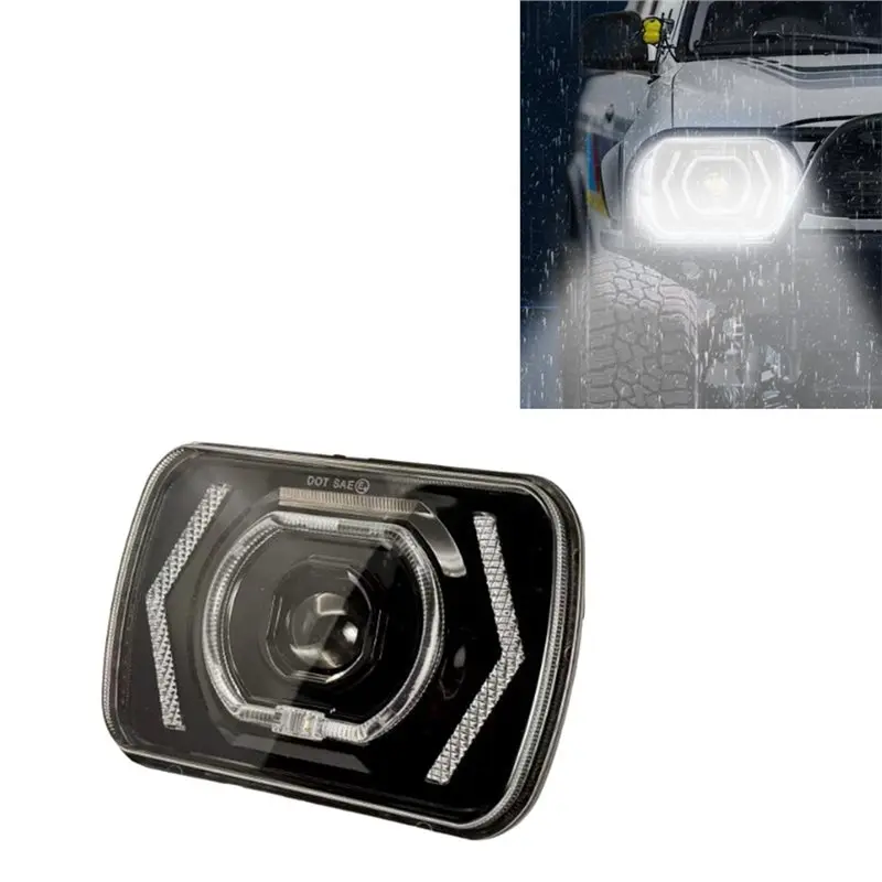 A95E-7 Inch LED Square Headlights Car Front Headlamp Dual Color Headlights For Jeep Wrangler