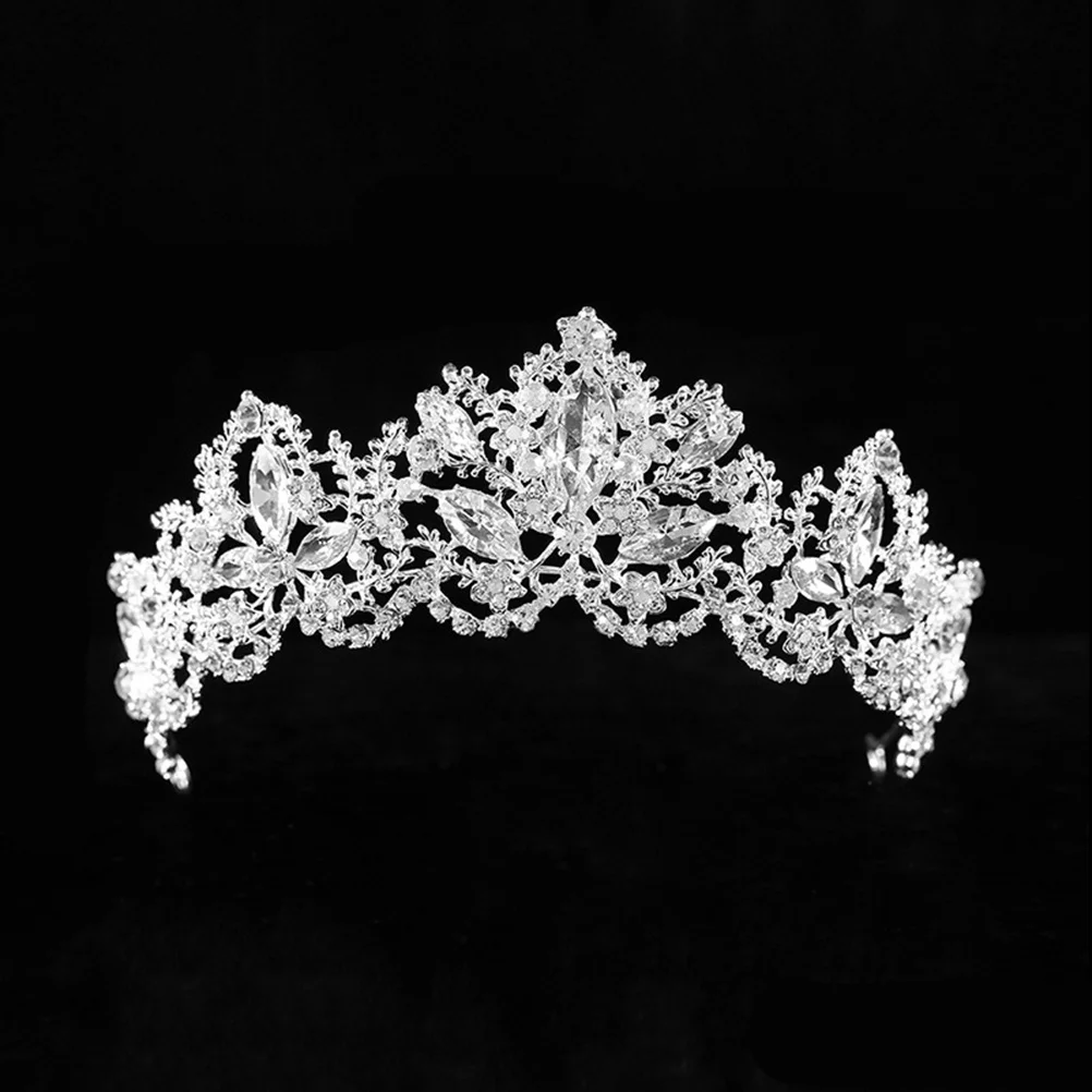 

Baroque Rhinestone Tiara Crown Women Wedding Bridal Headpiece Elegant Design Glittering Jewelry Silver Lightweight Portable