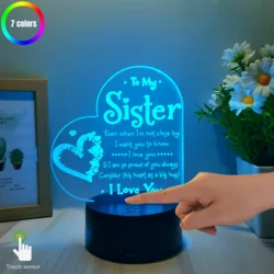 1pcs gift for sister 3D nightlight, festive atmosphere decorative light, USB bedroom companion table light.