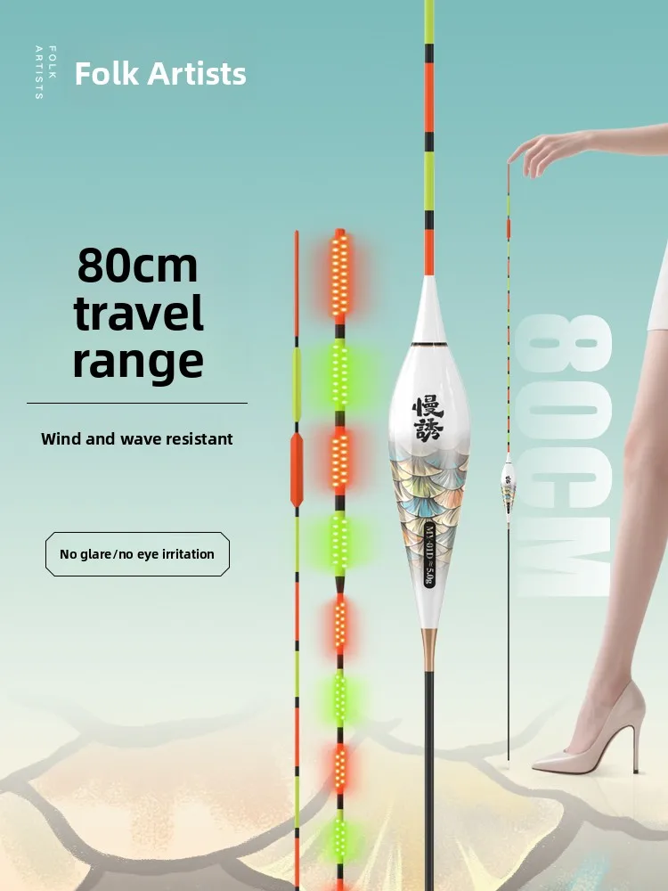 Long 80cm LED Night Glow Fishing Floats Slow Seducing Super Long Mouth Trip Floating LED Tail Day Night Dual Use Electronic F...