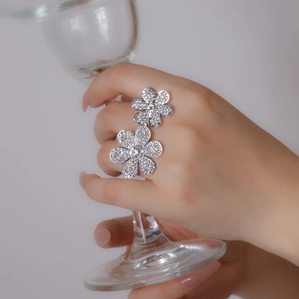 Модное открытое кольцо с цветком, обручальное свадебное модное кольцо, подарок на годовщину, роскошное сверкающее кольцо на палец со стразами для женщин