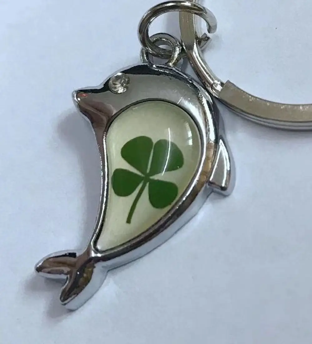 

12 шт. персонализированный настоящий четырехлистный клевер классический брелок с изображением дельфина трилистника