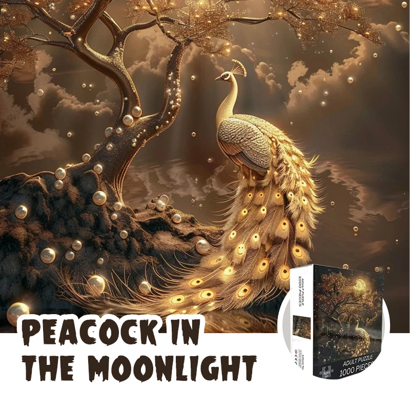 70*50cm 1000pieces Paper Puzzle Adult Puzzle Peacock in the MoonlightDifficulty Jigsaw Puzzle Relaxing Craft Home Wall Decro