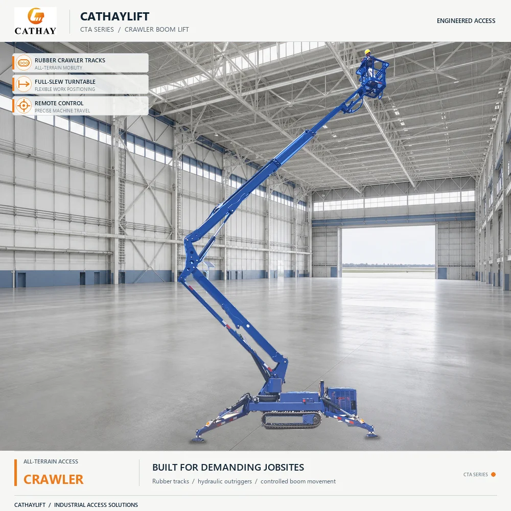 Jenny Cathaylift Diesel Petrol Powered Hydraulic Aerial Lifting Platform Adjustable Crawler Tracked Spider Boom Lift