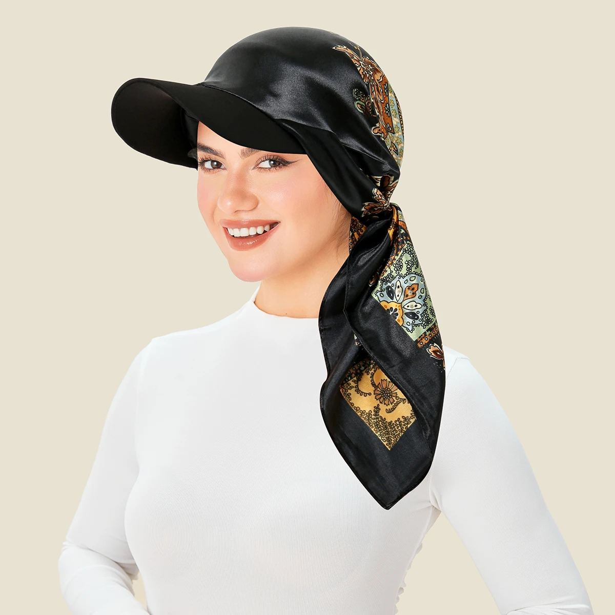 العصرية الأزهار طباعة النساء الحجاب وشاح قبعة لينة الساتان منديل هيرباند منديل رئيس الحجاب سيدة عقال أغطية الرأس